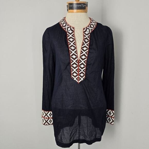 Tory Burch Tops - Tory Burch Navy V-Neck Long Sleeves Sheer Tunic Top Sz 4 (669)